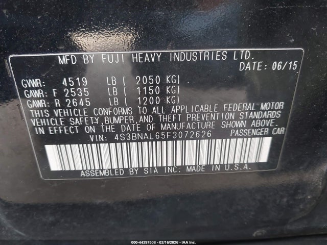 4S3BNAL65F3072626 Subaru Legacy 2.5i Limited
