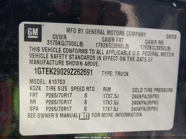 Aukcja sprzedaży 2009 Gmc Sierra 1500 Sle, vin: 1GTEK29029Z262691, numer aukcji: 44397514