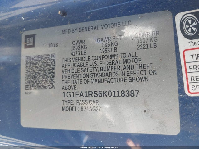 2019 CHEVROLET CAMARO 1G1FA1RS6K0118387 Photo 8