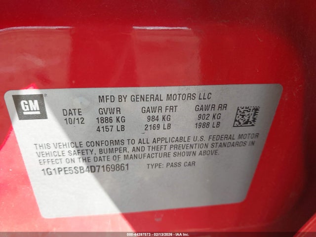 2013 CHEVROLET CRUZE 1G1PE5SB4D7169861 Photo 8