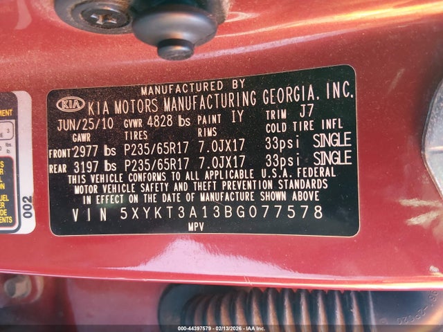 2011 KIA SORENTO 5XYKT3A13BG077578 Photo 8