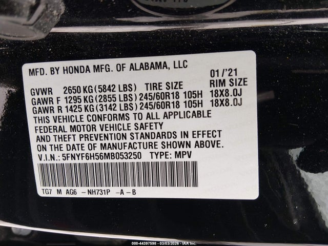 Honda Pilot Awd Ex-l 2021 5FNYF6H56MB053250 Image 9