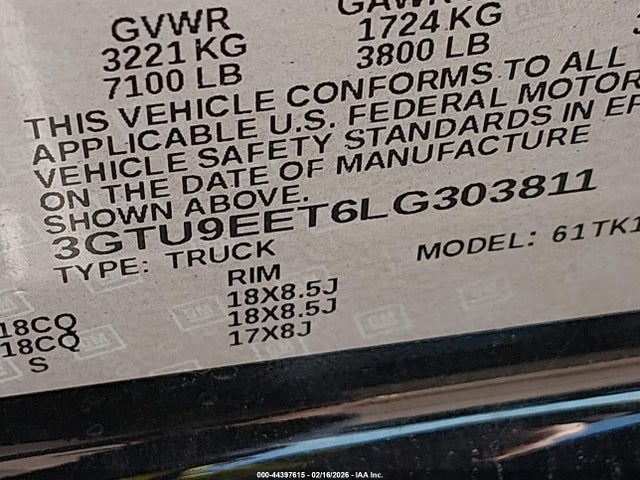 3GTU9EET6LG303811 GMC Sierra 1500 4wd Short Box At4