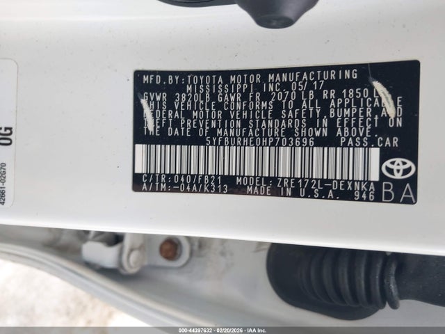 Toyota COROLLA LE 2017 5YFBURHE0HP703696 Image 9