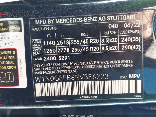 Продаж на аукціоні авто 2022 Mercedes-benz Glc 300 4matic Suv, vin: W1N0G8EB8NV386223, номер лоту: 44397633