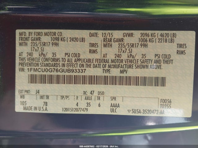 1FMCU0G76GUB93337 Ford ESCAPE SE