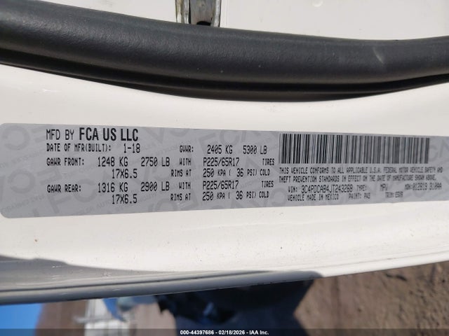 44397686 :رقم المزاد ، 3C4PDCAB4JT243268 vin ، 2018 Dodge Journey Se مزاد بيع