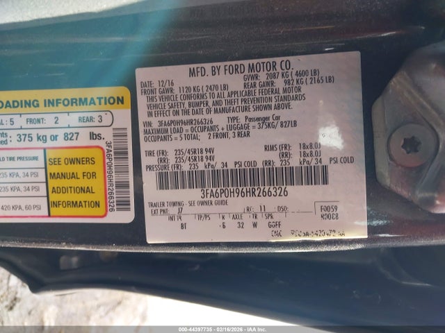 Ford FUSION SE 2017 3FA6P0H96HR266326 Image 9