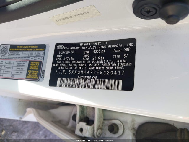 Aukcja sprzedaży 2014 Kia Optima Ex, vin: 5XXGN4A78EG320417, numer aukcji: 44397738