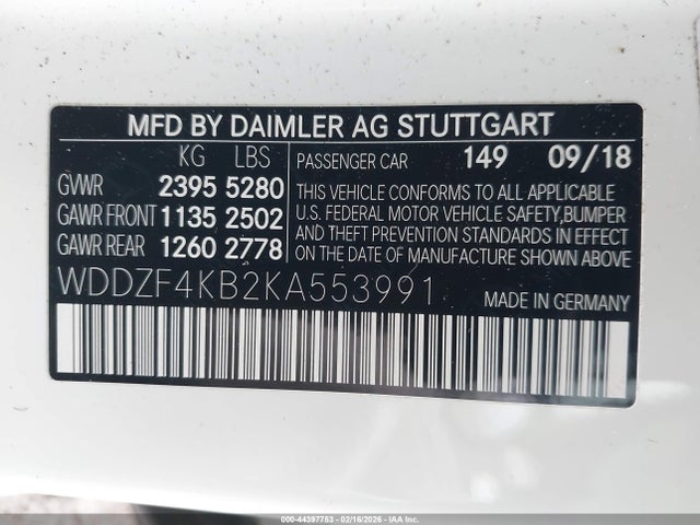 44397753 :رقم المزاد ، WDDZF4KB2KA553991 vin ، 2019 Mercedes-benz E 300 4matic مزاد بيع