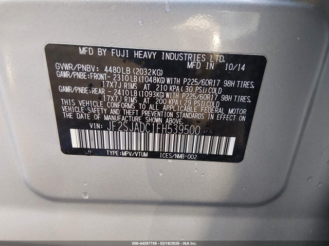 44397759 :رقم المزاد ، JF2SJADC1FH539500 vin ، 2015 Subaru Forester 2.5i Premium مزاد بيع