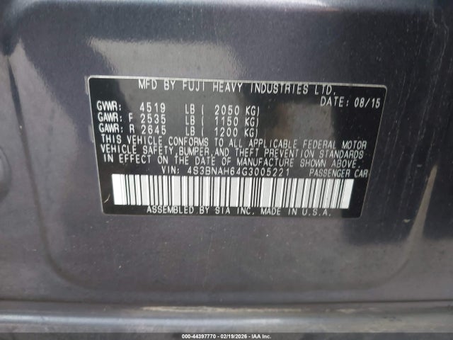 4S3BNAH64G3005221 Subaru Legacy 2.5i Premium