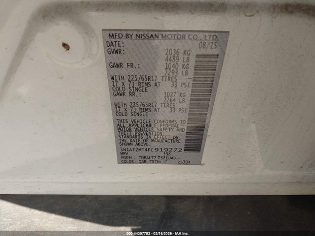 Nissan ROGUE SV 2015 5N1AT2MT4FC919272 Image 9