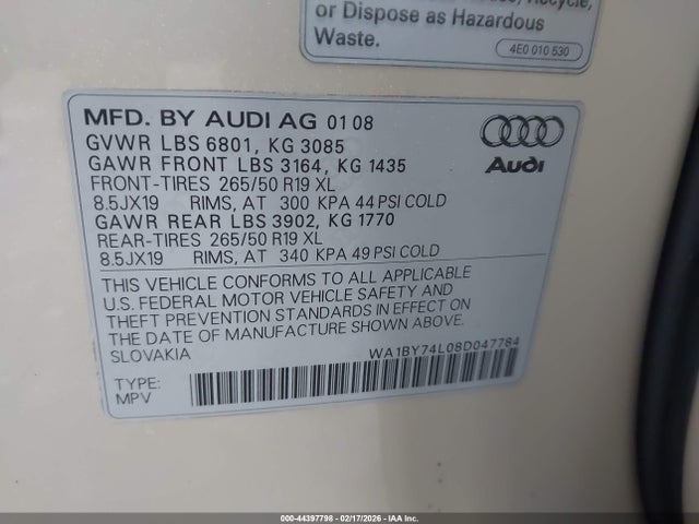 2008 AUDI Q7 WA1BY74L08D047784 Photo 8