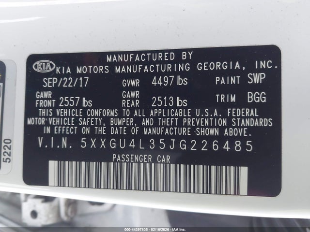 5XXGU4L35JG226485 KIA OPTIMA EX