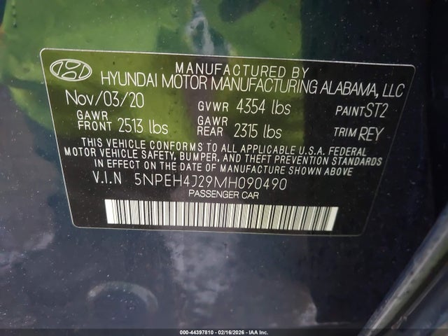 5NPEH4J29MH090490 Hyundai Sonata Limited