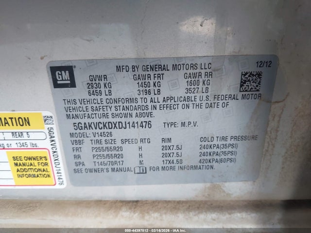 Продаж на аукціоні авто 2013 Buick Enclave Leather, vin: 5GAKVCKDXDJ141476, номер лоту: 44397812