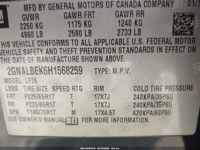 2GNALBEK6H1568259 Chevrolet EQUINOX LS