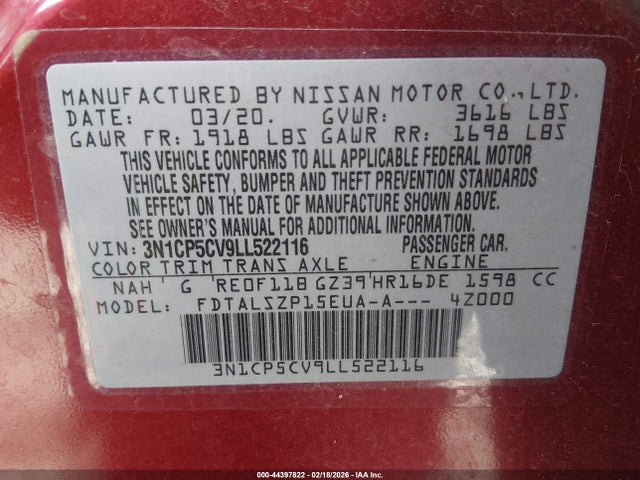 3N1CP5CV9LL522116 Nissan Kicks Sv Xtronic Cvt