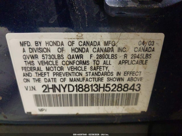 44397840 :رقم المزاد ، 2HNYD18813H528843 vin ، 2003 Acura Mdx مزاد بيع