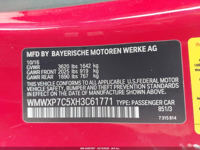 Продаж на аукціоні авто 2017 Mini Hardtop Cooper S, vin: WMWXP7C5XH3C61771, номер лоту: 44397857