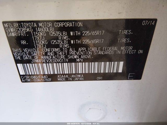 Toyota Rav4 Xle 2014 JTMRFREV2ED090119 Image 9