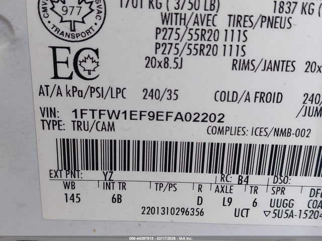 2014 FORD F-150 1FTFW1EF9EFA02202 Photo 8