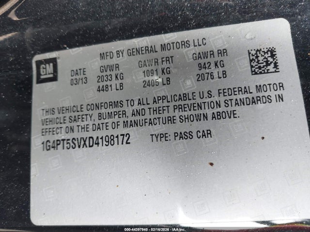 Aukcja sprzedaży 2013 Buick Verano Premium Group, vin: 1G4PT5SVXD4198172, numer aukcji: 44397940