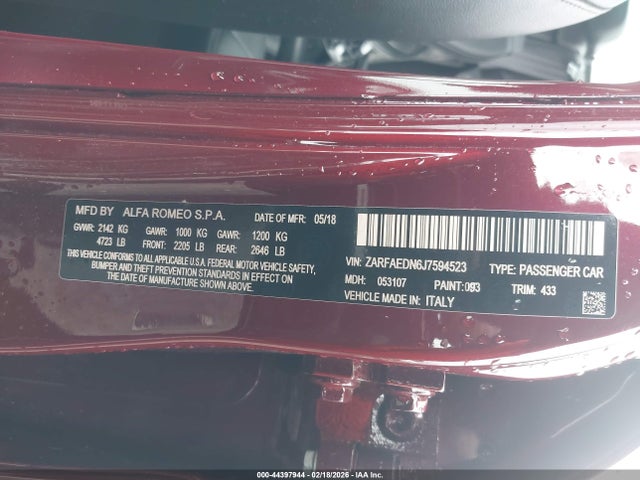 2018 ALFA ROMEO GIULIA ZARFAEDN6J7594523 Photo 8