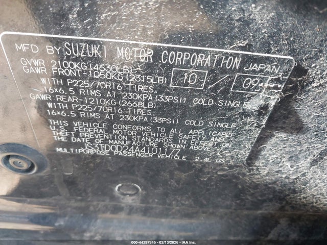 Продаж на аукціоні авто 2010 Suzuki Grand Vitara Premium, vin: JS3TD0D24A4101177, номер лоту: 44397945