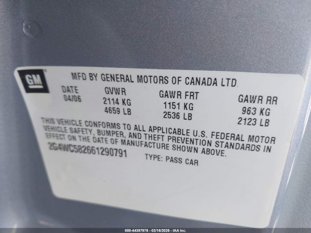 Продажа на аукционе авто 2006 Buick Lacrosse Cx, vin: 2G4WC582661290791, номер лота: 44397976