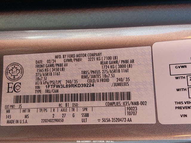 1FTFW3L89RKD39224 Ford F-150 Xlt
