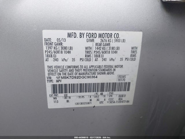 Продажа на аукционе авто 2013 Ford Explorer Xlt, vin: 1FM5K7D92DGC90364, номер лота: 44398010