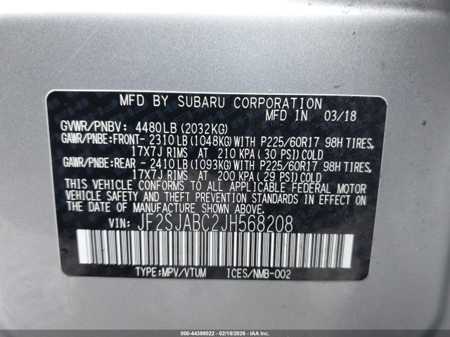 JF2SJABC2JH568208 Subaru Forester 2.5i