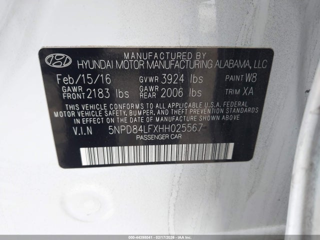 5NPD84LFXHH025567 Hyundai ELANTRA SE