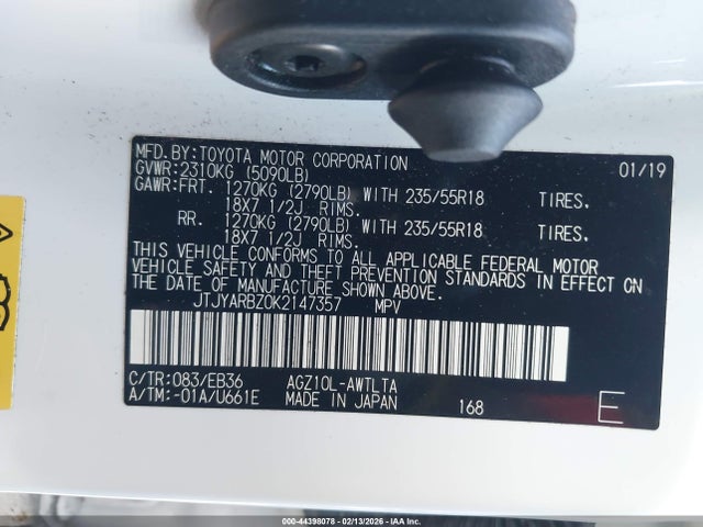 Aukcja sprzedaży 2019 Lexus Nx 300 F Sport, vin: JTJYARBZ0K2147357, numer aukcji: 44398078
