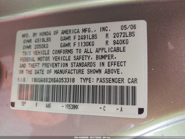 2006 ACURA TL 19UUA662X6A053318 Photo 8