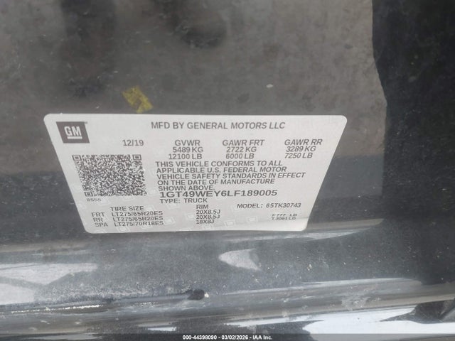 Продажа на аукционе авто 2020 Gmc Sierra 3500hd 4wd  Standard Bed Denali, vin: 1GT49WEY6LF189005, номер лота: 44398090