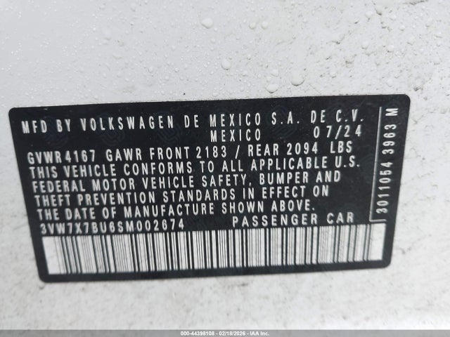Продажа на аукционе авто 2025 Volkswagen Jetta 1.5t Se, vin: 3VW7X7BU6SM002674, номер лота: 44398108