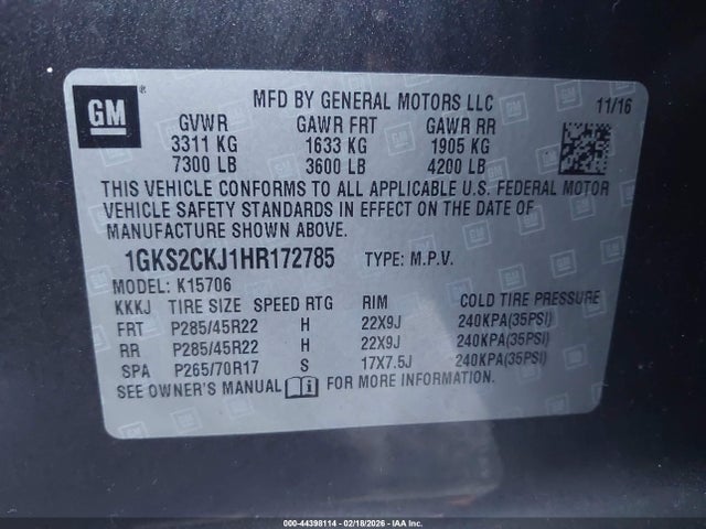 Aukcja sprzedaży 2017 Gmc Yukon Denali, vin: 1GKS2CKJ1HR172785, numer aukcji: 44398114