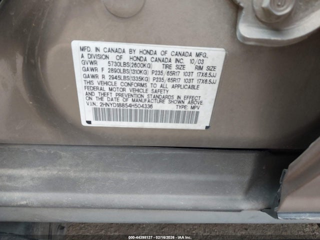 2004 Acura Mdx მანქანა იყიდება აუქციონზე, vin: 2HNYD18854H504336, აუქციონის ნომერი: 44398127