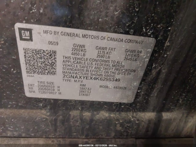 Aukcja sprzedaży 2019 Chevrolet Equinox Premier, vin: 2GNAXYEX4K6295349, numer aukcji: 44398136