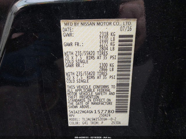 Nissan Murano Platinum 2016 5N1AZ2MG4GN157780 Image 9