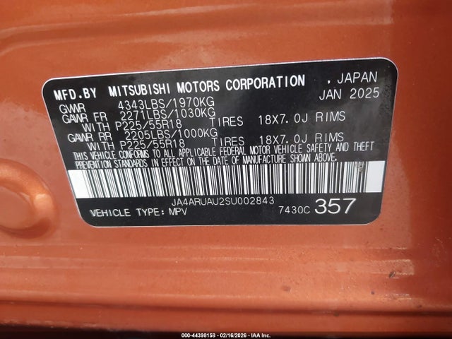 2025 MITSUBISHI OUTLANDER SPORT JA4ARUAU2SU002843 Photo 8