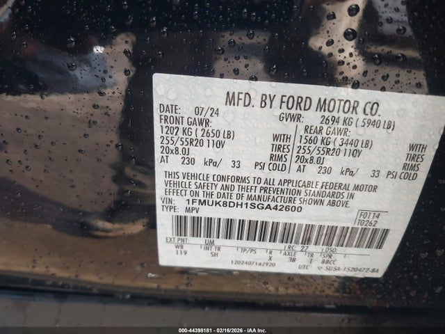 1FMUK8DH1SGA42600 Ford Explorer Active