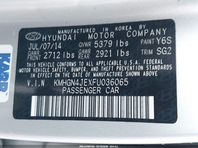 KMHGN4JEXFU036065 Hyundai Genesis 3.8