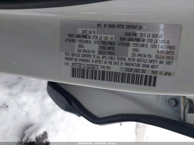 44398192 :رقم المزاد ، JM3TCBCY2J0229970 vin ، 2018 Mazda Cx-9 Touring مزاد بيع