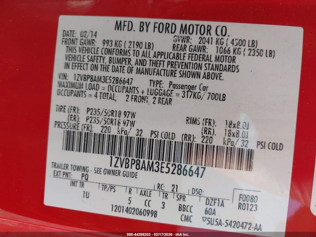 1ZVBP8AM3E5286647 Ford Mustang V6