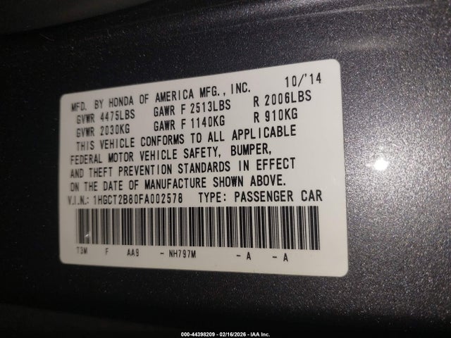 Honda Accord Ex-l V-6 2015 1HGCT2B80FA002578 Image 9