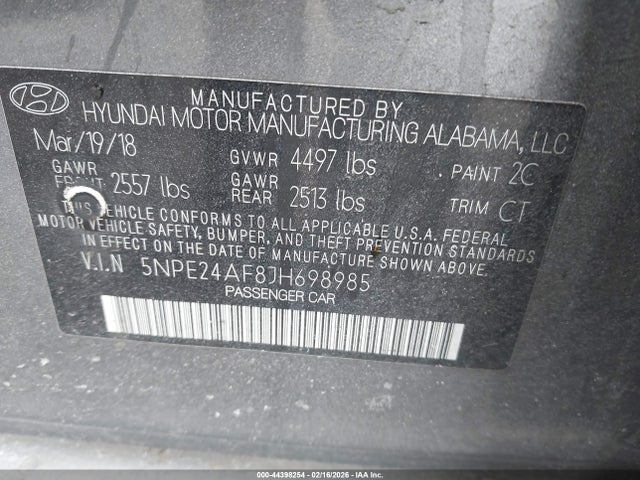 5NPE24AF8JH698985 Hyundai SONATA SE